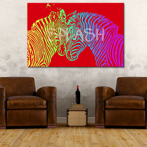 Cuadro pop art de cebras rojo