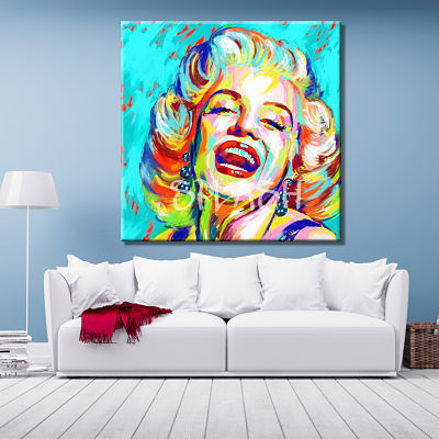 Picture of Marilyn Monroe in pop art style painted and printed in blue background for living room
