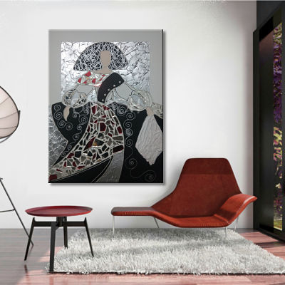 Hand-painted Modern Meninas paintings with abstract collage textures for living room and bedroom