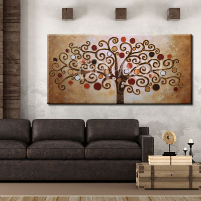Hand painted Tree of Life paintings inspired by Klimt varied textures and colors for interior decoration