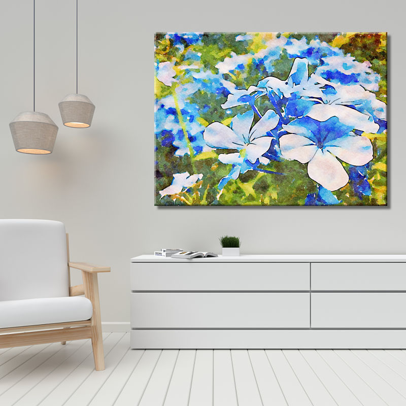 Cuadro de flores campestres en azul y verde