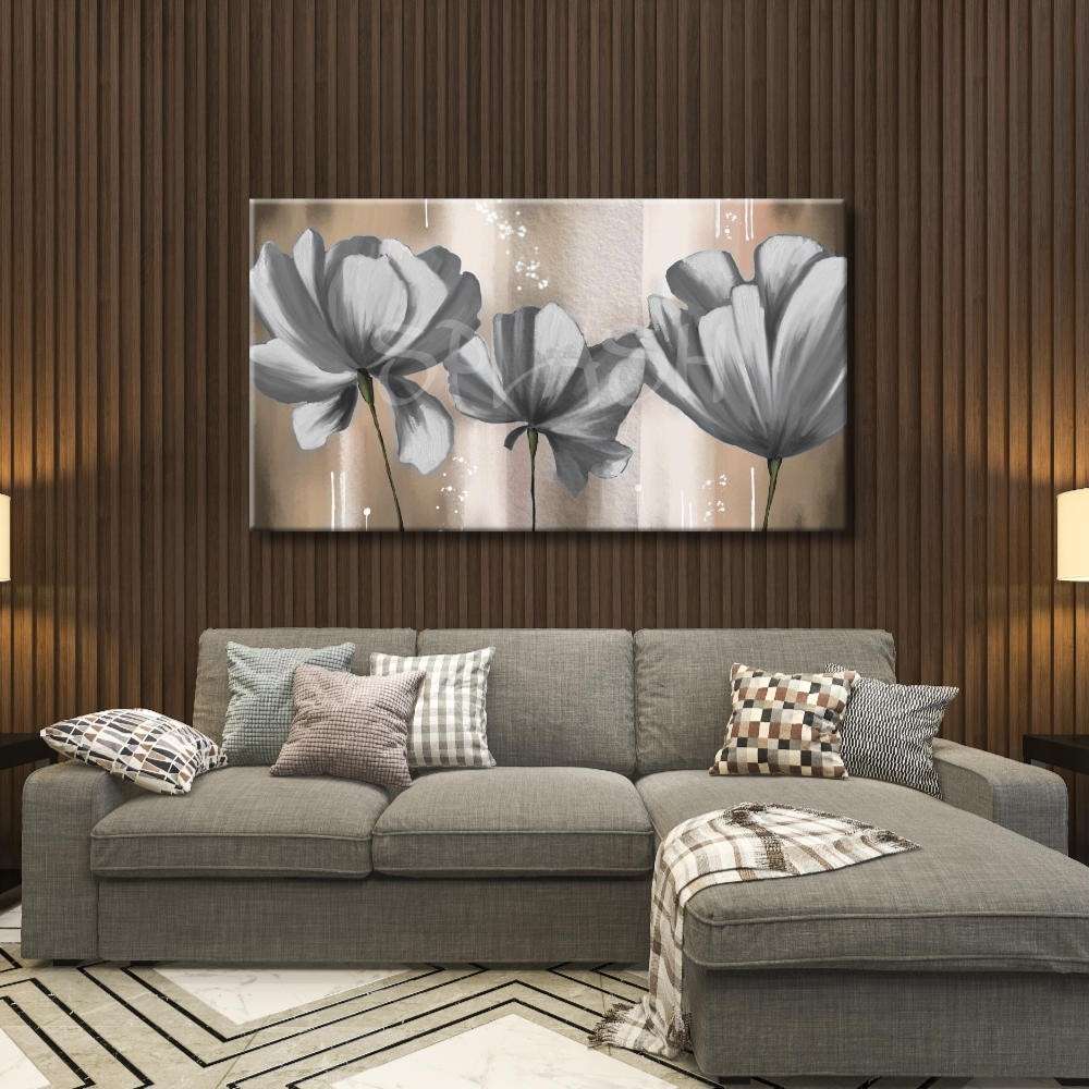 Cuadro de Flores grandes blancas y grises