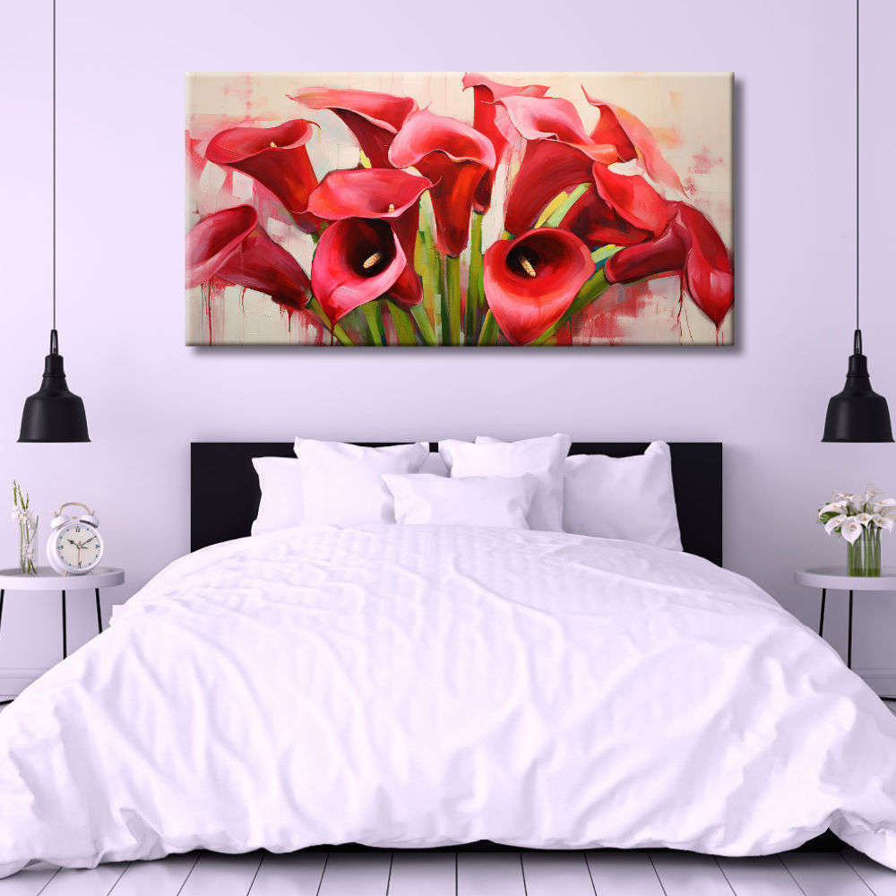 Cuadro de flores con calas en rojo