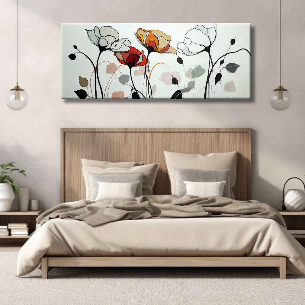 Cuadro de Flores y grafismo en blanco