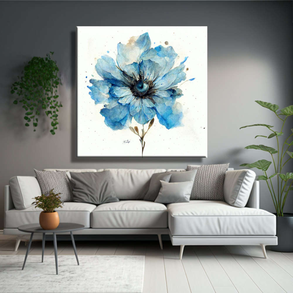 Cuadro minimalista de flor en azules