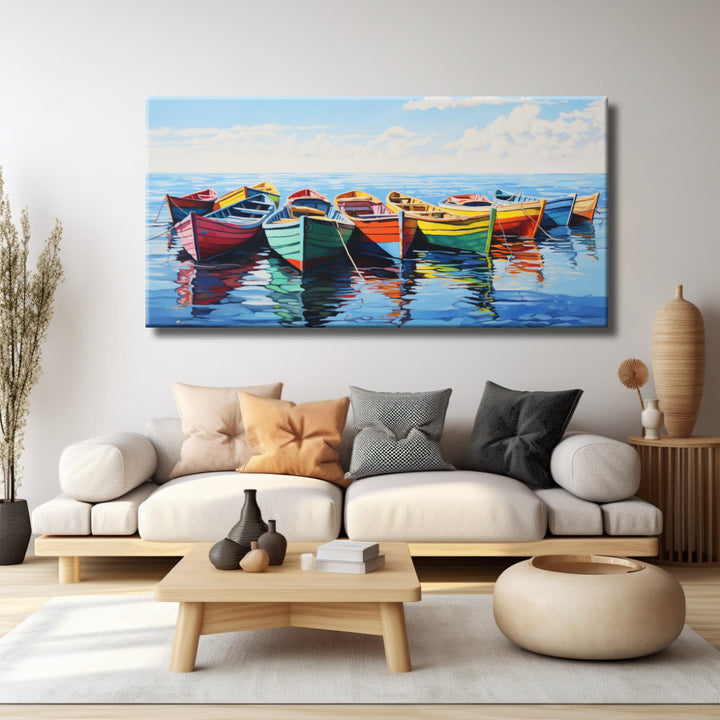 Cuadro de Marina con barcas multicolores