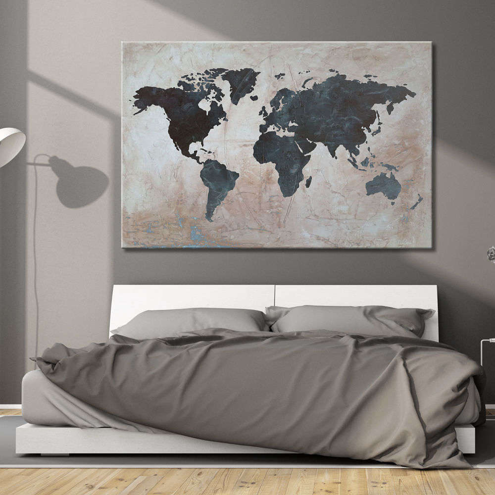 Cuadro de mapa mundi negro sobre ocre