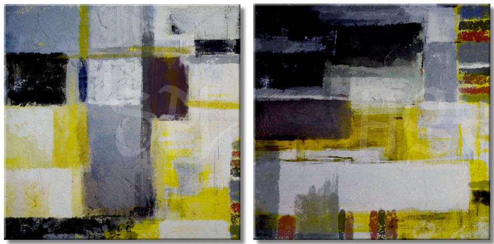 Cuadros abstractos Amarillo y grises en díptico
