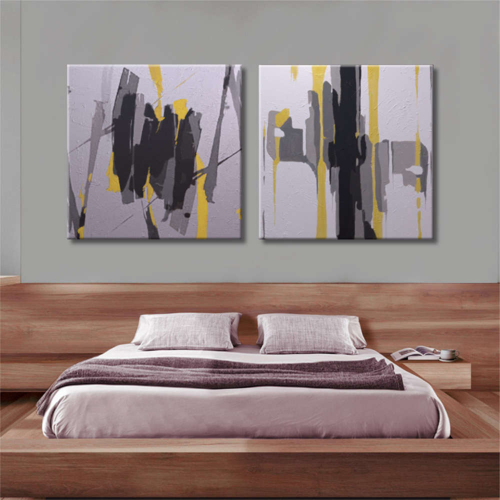 Díptico de Abstractos en Gris y Amarillo