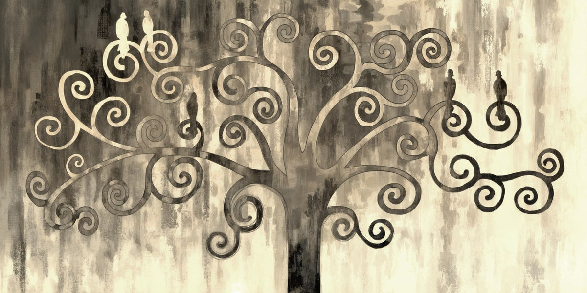 Cuadro Árbol Vida con Pajaritos en sepia - la obra