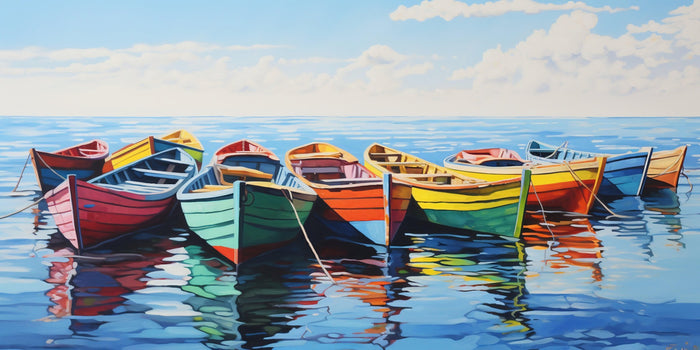 Cuadro de Marina con barcas multicolores