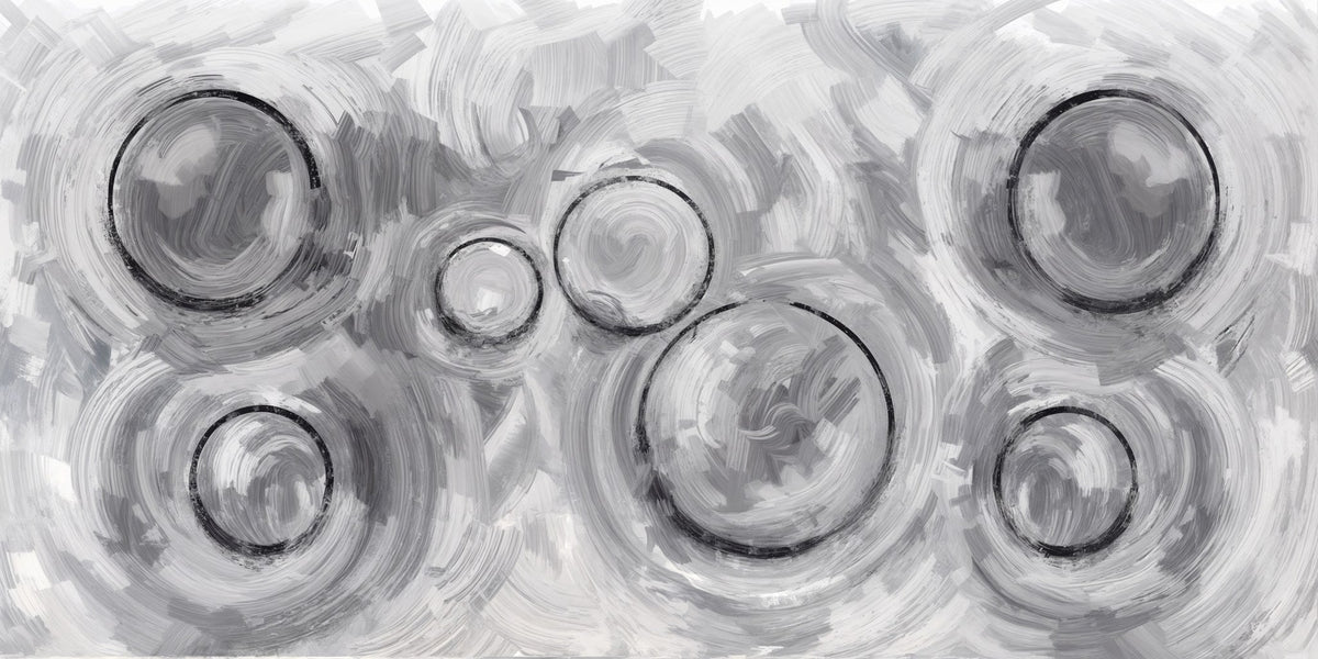 Cuadro abstracto monocromático y círculos - la obra