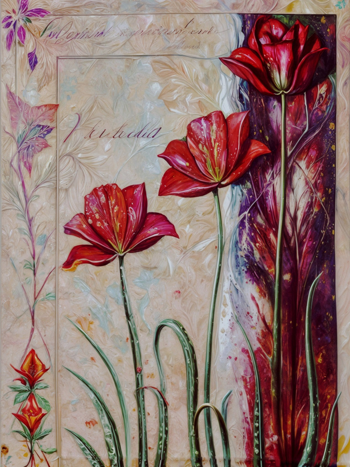 Cuadro moderno con tulipanes en rojo - la obra