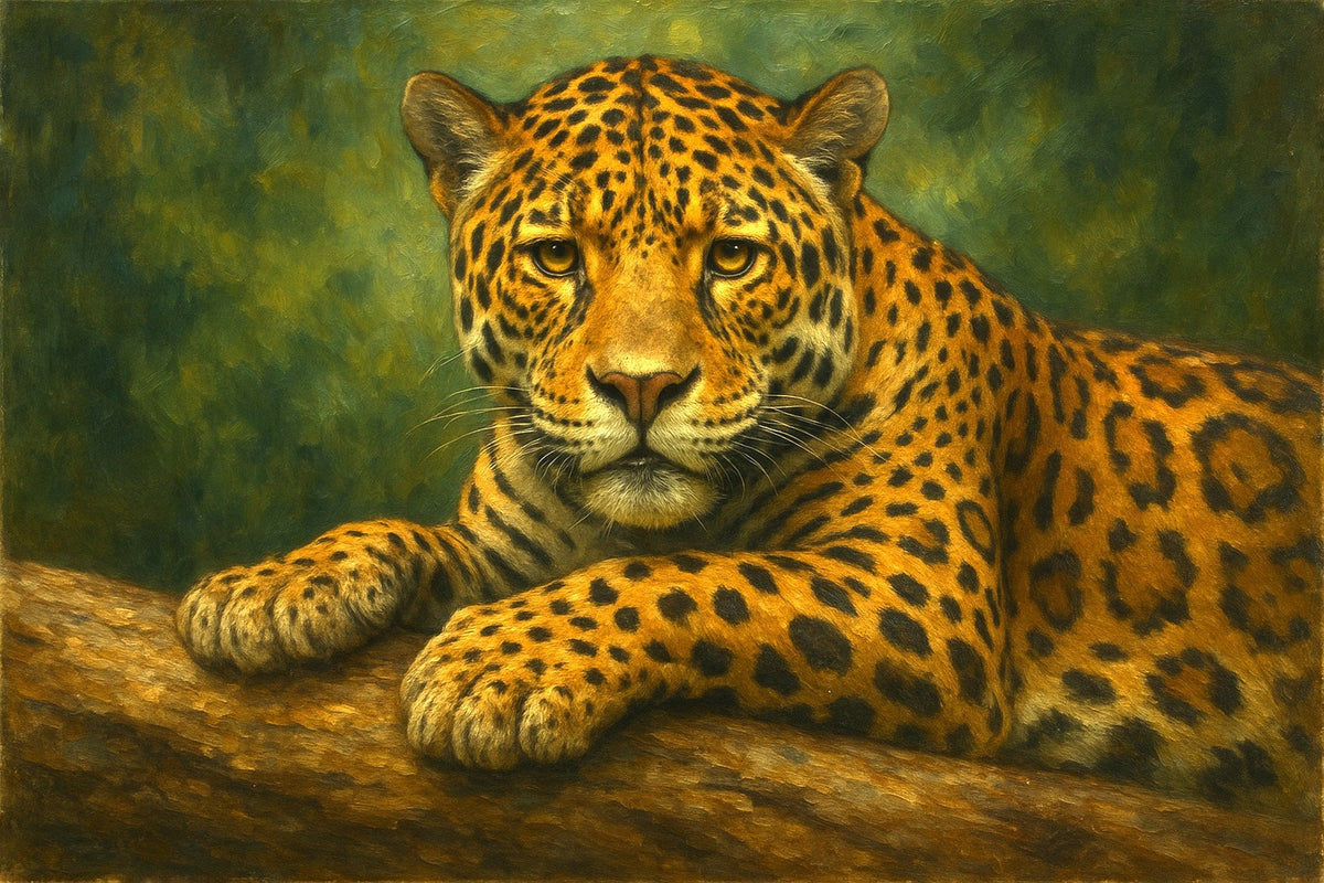 Cuadro de Leopardo fondo verde - la obra
