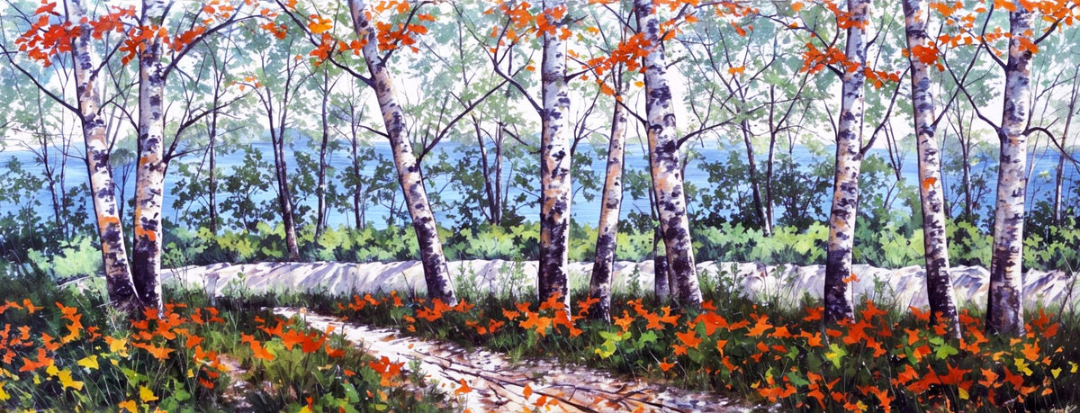 Cuadro de paisaje con troncos otoñal - la obra