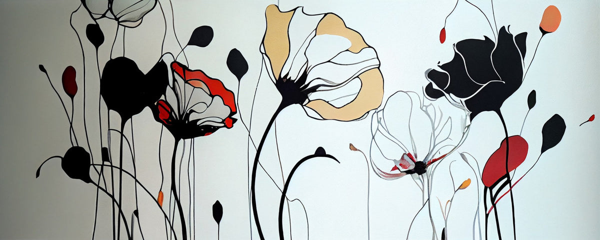 Cuadro de flores Grafismo sobre Blanco - la obra