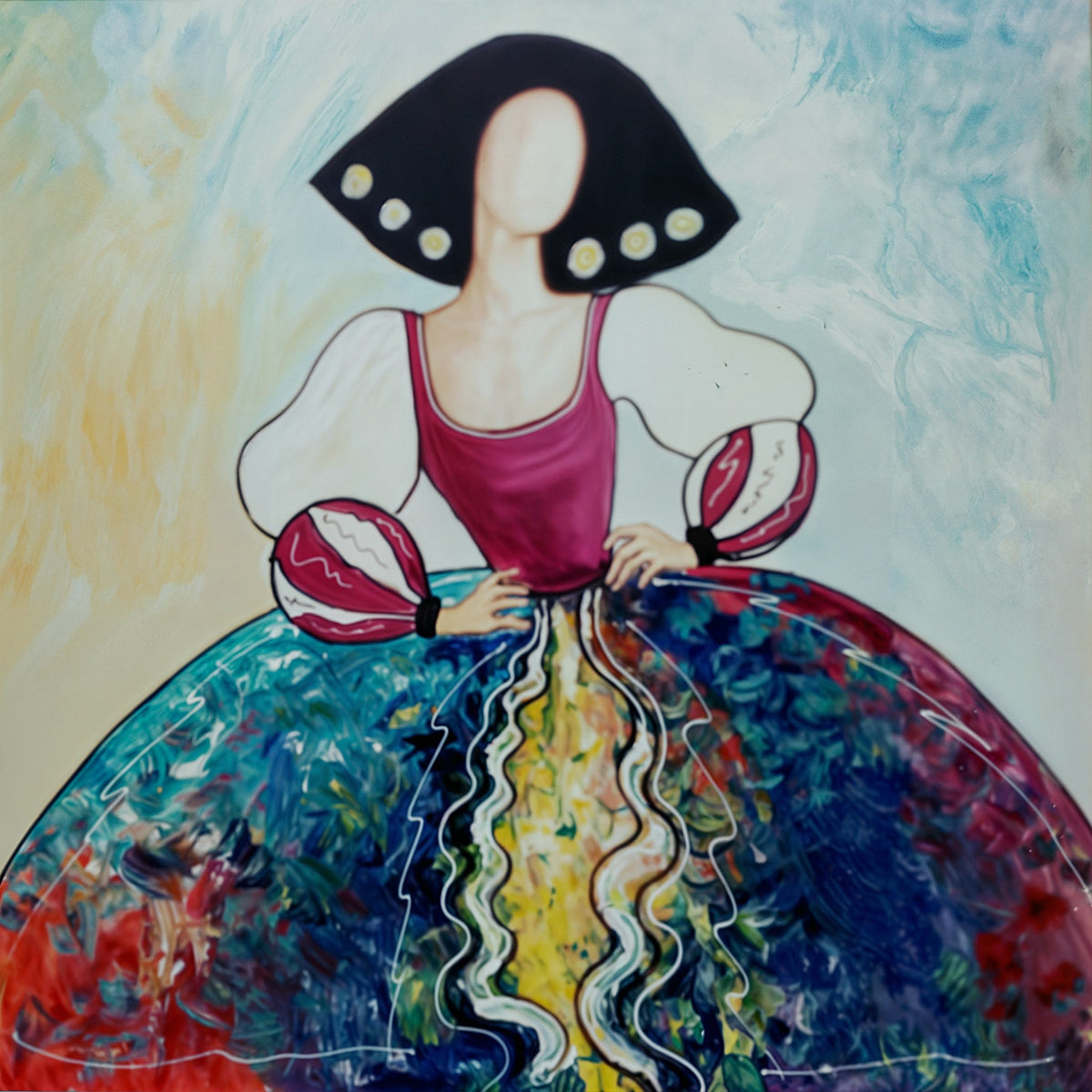 Cuadro Menina magenta con colores - la obra
