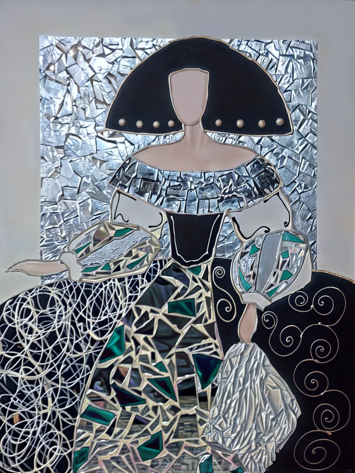 Cuadro de Menina collage turquesa y gris - la obra