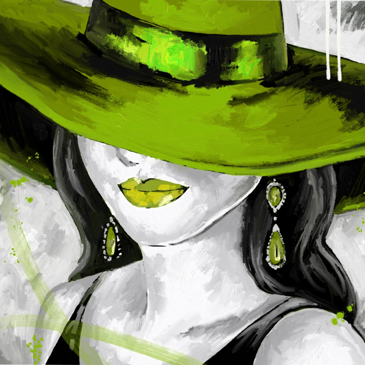 Cuadro de mujer con sombrero verde - la obra