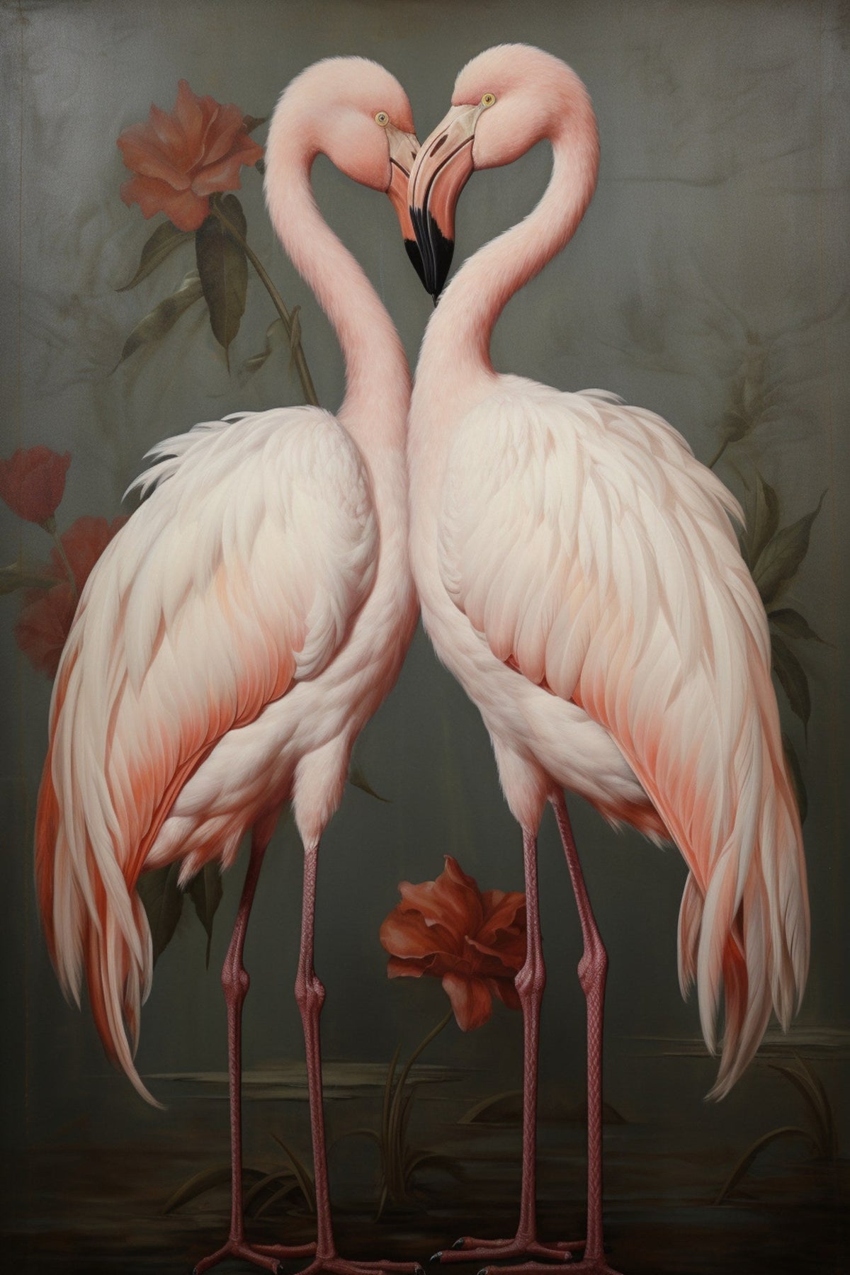 Cuadro de flamencos rosa en pareja - la obra