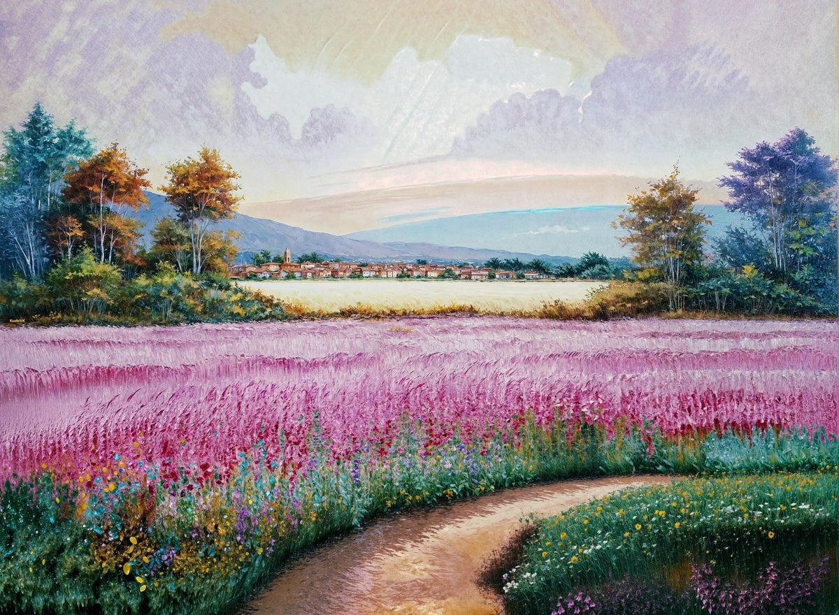 Cuadro de Paisaje primaveral magenta - la obra