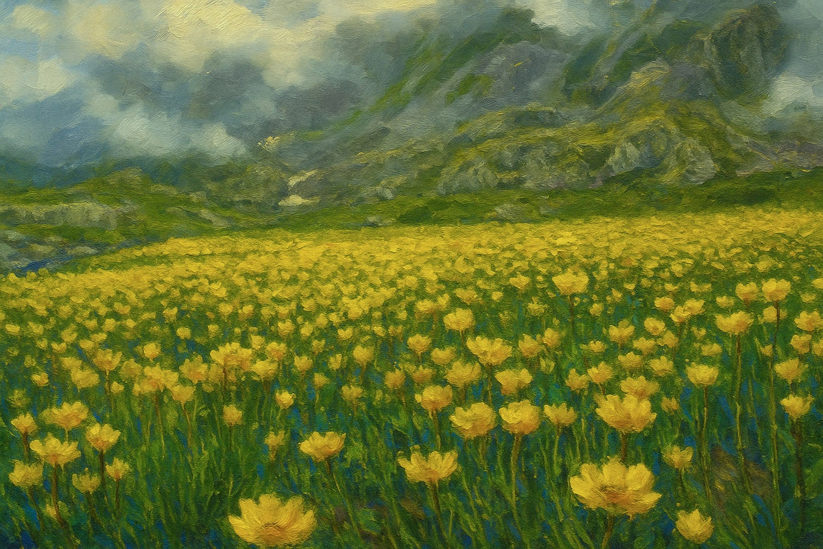 Cuadros de paisaje en amarillo y flores - la obra