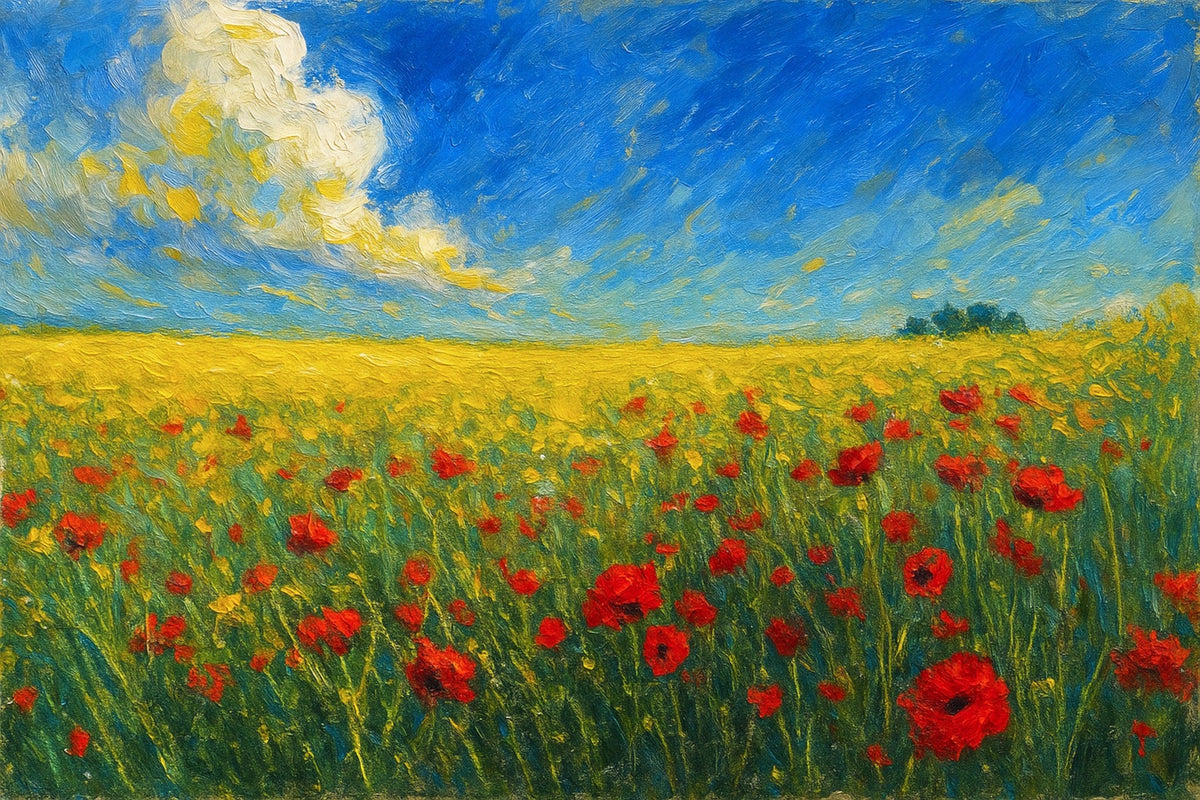 Cuadro de Paisaje y Pradera con Flores - la obra