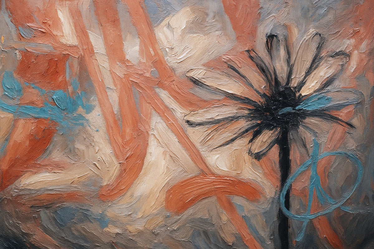 Cuadro Abstracto con grafismo y flor - la obra