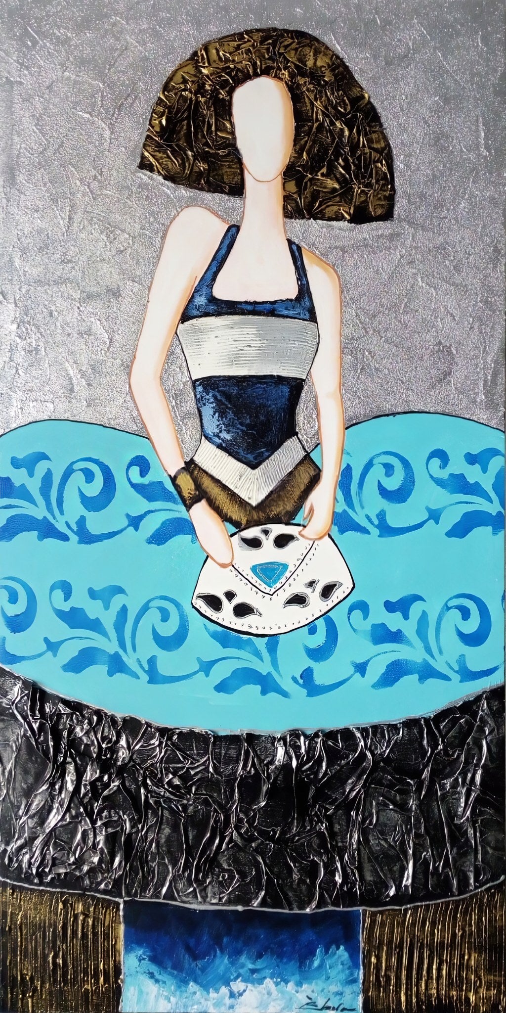 Cuadro de Menina moderna en azules y gris - la obra