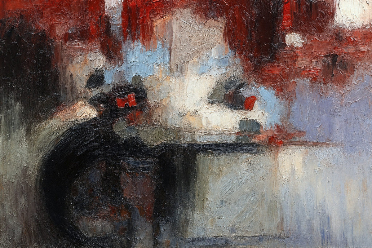 Abstracto en grises, negro y rojo texturado - la obra
