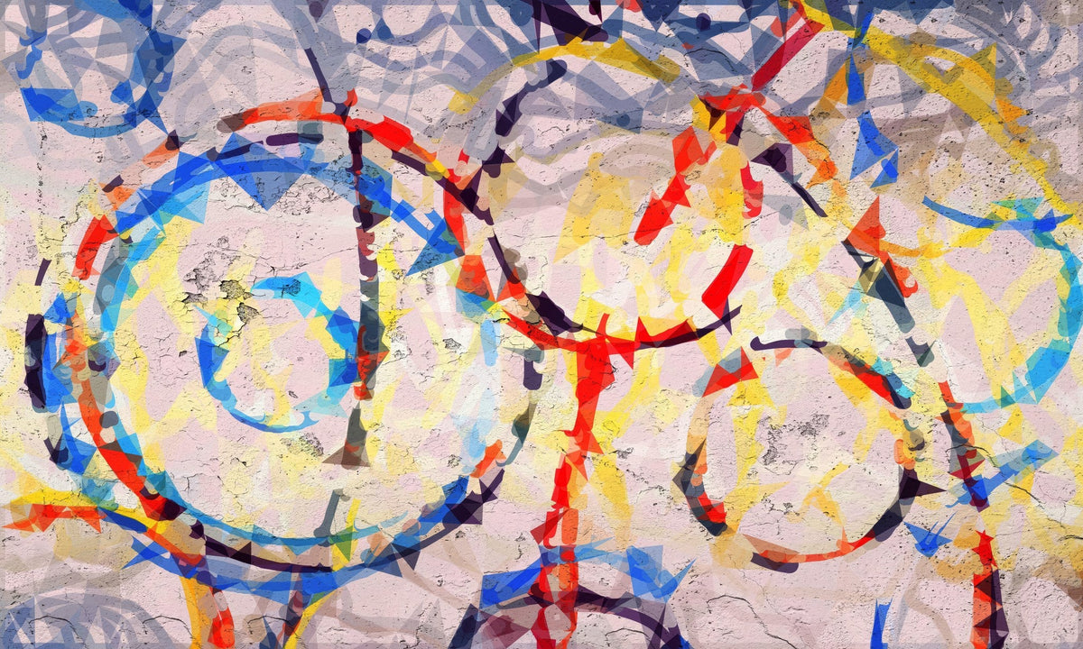 Cuadro abstracto con círculos encadenados - la obra