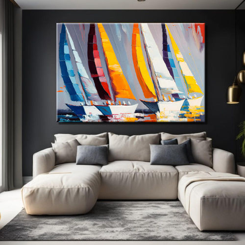 Marine Painting with Colorful Sailboats