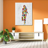 Woman walking colorful painting