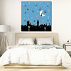 Painting of city with starry night and moon