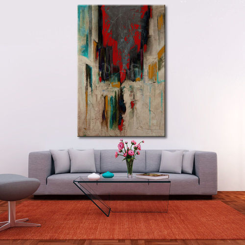 Turquoise and Ocher Red Abstract Painting