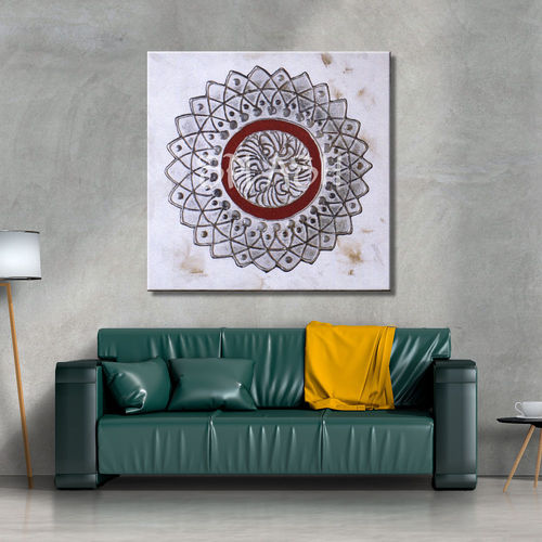 Cuadro de Mandala en plata y rojo