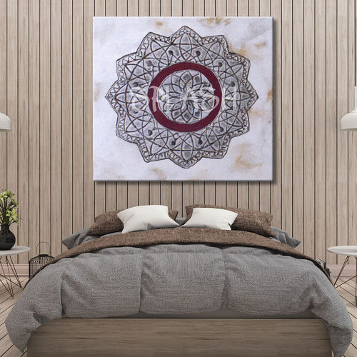 Mandala Painting with silver texture
