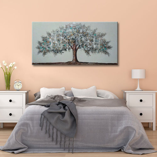 White tree, turquoise and silver picture