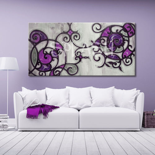 Magenta and Silver with Spirals Abstract