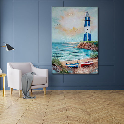Marine lighthouse and beach Painting