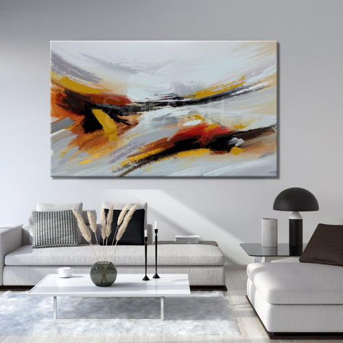 Abstract painting mustard and red waves