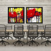 Flower paintings with red and yellow frame
