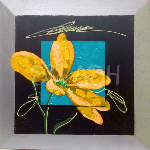 Yellow flower on turquoise, silver and black