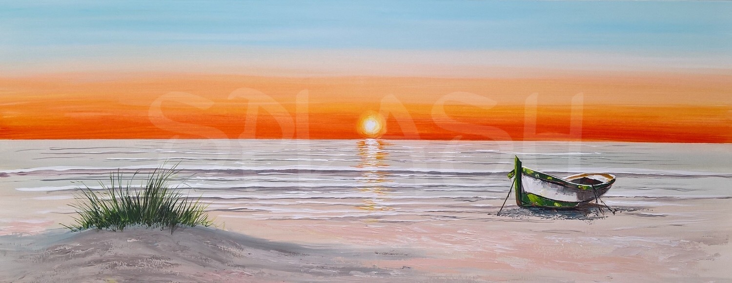 w15Y8 Artista Residencia Decoración Azul Mar Puesta de Sol Playa Blanca Pintura Pintura Impresión en Lienzo Imagen de Paisaje Marino Tamaño Grande/A 30x105cm 