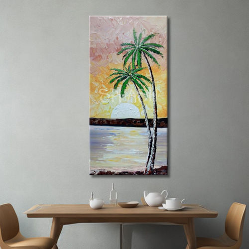 Vertical beach Painting with palm trees