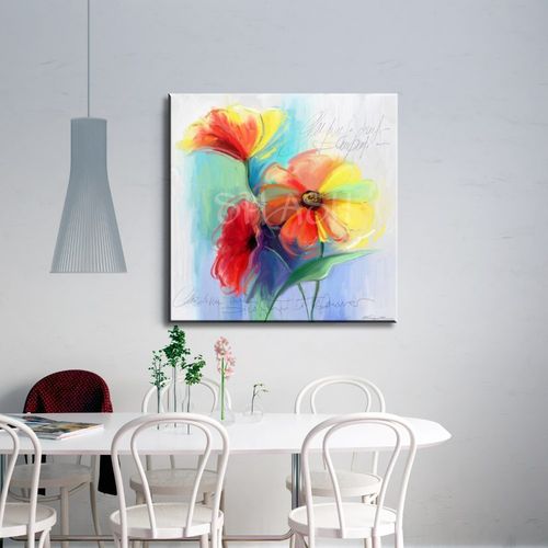Painting with colorful flowers and graphics