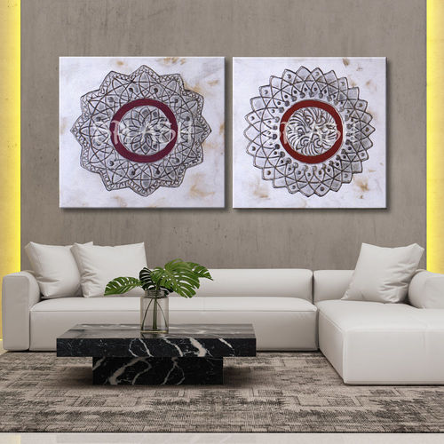 Couple of ethnic paintings mandalas silver