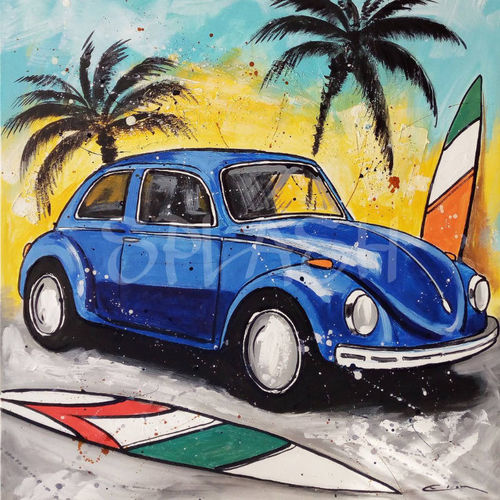 Volkswagen escarabajo azul  surfero