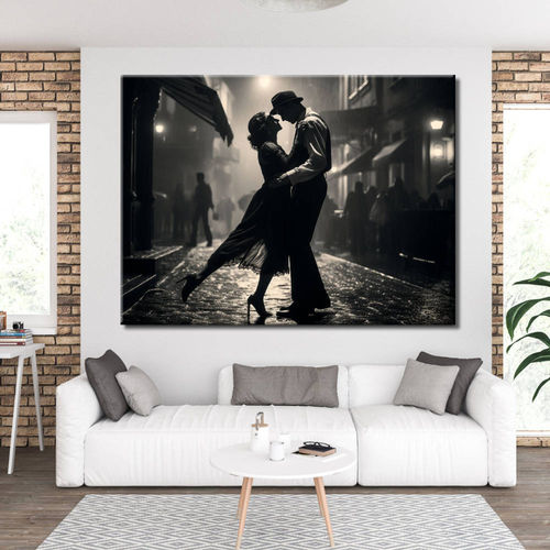 Cuadro de pareja de tango en blanco y negro