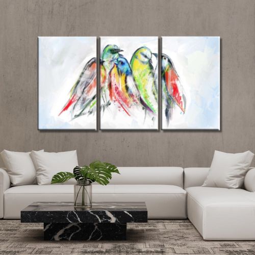 Cuadro tríptico con pájaros coloridos